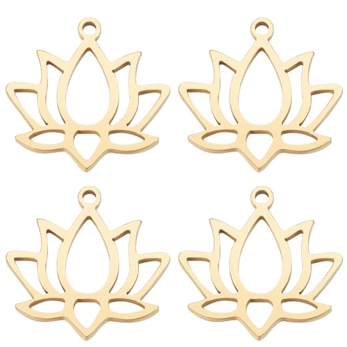 Beebeecraft 1 Box 20Pcs Lotus Flower Charms 18K Gold Plated Brass Tibetan Style Flat Round Flower Pendant Charms with Jump Ring for DIY Necklace Bracelet Earrings