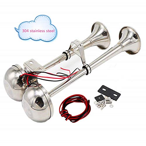 Viping Electric Car Horn 150DB Bugle Loud Speaker - Marine Stainless Steel Double Horn 304 for 12V Cargo Wheel Ship Trucks Vans Trains Boats