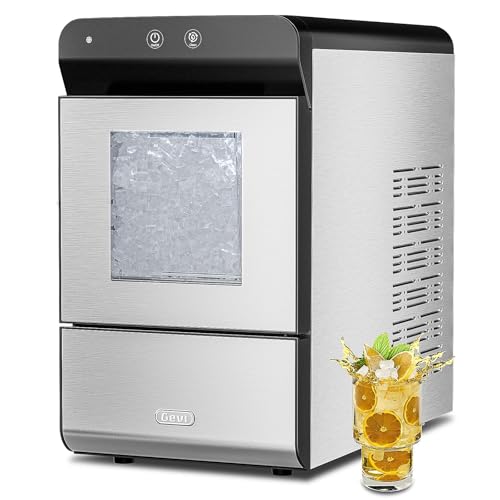 Gevi V2.0 Countertop Gemi Nugget Ice Maker | Self-Cleaning Pellet Ice Machine | Stainless Steel Housing |16.7''H Fits Perfectly Under Wall Cabinet | Silver with Viewing Window