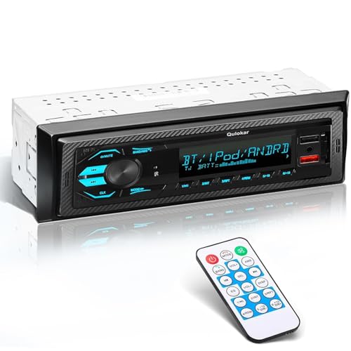 Qulokar Single DIN Multimedia Car Stereo Radio,7 Character LCD,Bluetooth with Hands Free Calling & Music Streaming,USB Playback & AUX Input,FM Radio Receiver Wireless Remote Control