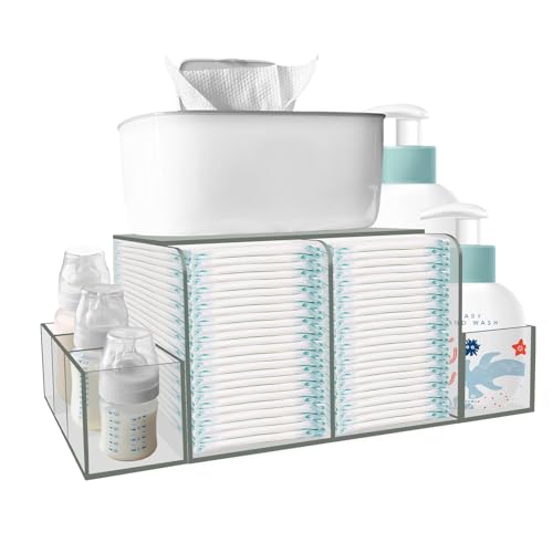 GILPWA Diaper Caddy, Baby Changing Table Organizer, Detachable Clear Acrylic Diaper Storage for Wipe Dispenser, Wipe Warmer and other Diapering Essentials