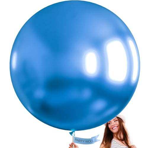 PartyWoo Metallic Blue Balloons 4 pcs 36 Inch Extra Large Big Jumbo Giant Chrome Blue Latex Helium Balloons for Graduation Wedding Baby Shower Gender Reveal Birthday Party Decorations Blue-G106