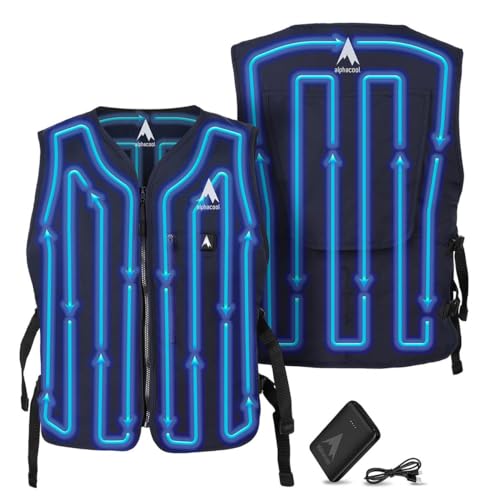 Alphacool 5V Touch Button Circulatory Cooling Vest – Rechargeable Battery Ice Pack Vest for Industrial Workers, Bikers, etc. Blue One Size