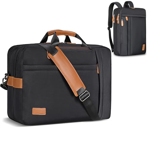 ESTARER 3 In 1 Laptop Bag for Men, 17-17.3 Inch Laptop Backpack Computer Satchel Bag for Work/Travel/Business, Convertible Briefcase Water resistant Nylon Messenger Backpack (Black)