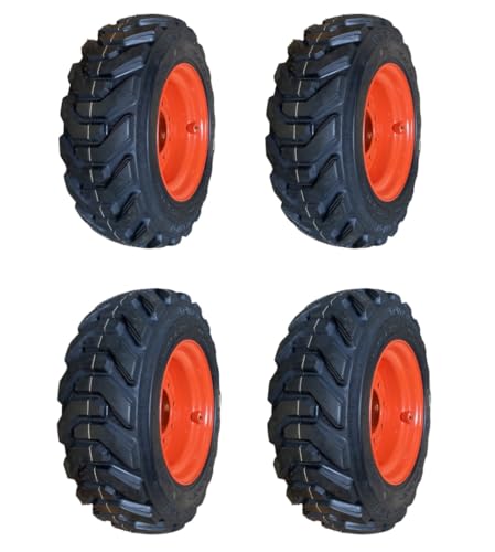 Set of 4-HD 10-16.5 Forerunner SKS-8 Skid Steer Tires on Wheels/Rims (8 lug) for Bobcat S130, S150, S160, S175, S185 & more - 12PLY -10X16.5