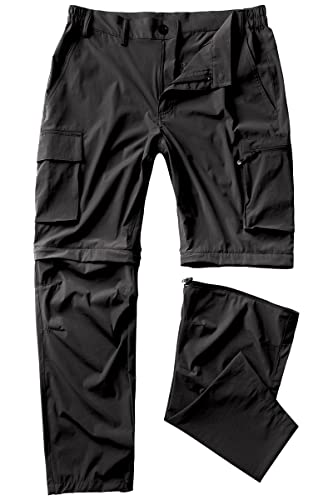 Gash Hao Mens Hiking Convertible Pants Outdoor Waterproof Quick Dry Zip Off Lightweight Fishing Pants (US, Waist Inseam, 30, 30, Black)