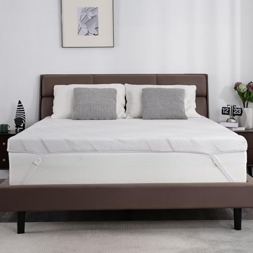 Firm Mattress Topper Queen Size 3 Inch with Ice Silk Cover, Premium Cooling Gel+Bamboo High Density Memory Foam Mattress Toppers, CertiPUR-US Extral Firm/Firm Bed Topper for Pain Relief, 80"x60"