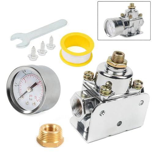 BARTOO Upgrade Adjustable Fuel Pressure Regulator Carburetor with Gauge, 4 1/2 to 9 PSI, 3/8in NPT, 12-803