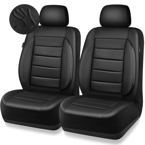 CAR PASS Faux Leather Car Seat Covers Front Seats Only, 3D Foam Support Car Seat Covers, Universal fit for Trucks Vans SUVs Sedans Automotive Comfortable, Airbag Compatible 2 Pieces Front Solid Black