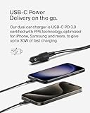 Belkin BoostCharge Dual Car Charger 42W w/Fast Charge USB-C 30W PPS & 12W USB-A Ports + USB-C to USB-C Cable for Apple iPhone 16, 16 Pro, 16 Pro Max, iPhone 15, Samsung Galaxy S25, & More - Black