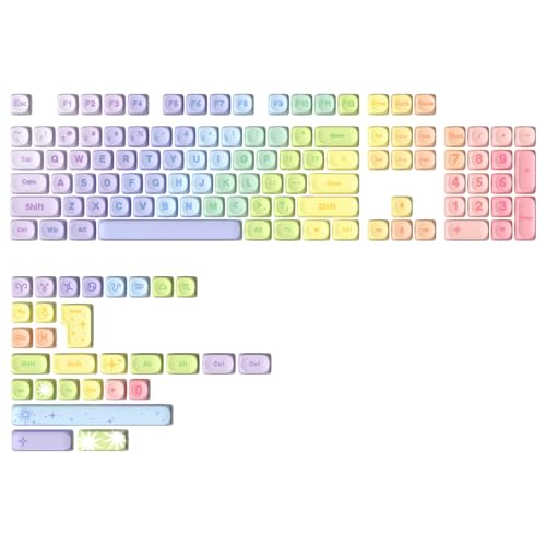 YUNZII 140 Keys MOA Keycaps, Dye-Sublimation PBT Custom Keycap Set for MOA Profile, Cute Rainbow Candy Keycap for MX Switches Mechanical Gaming Keyboard(Rainbow)