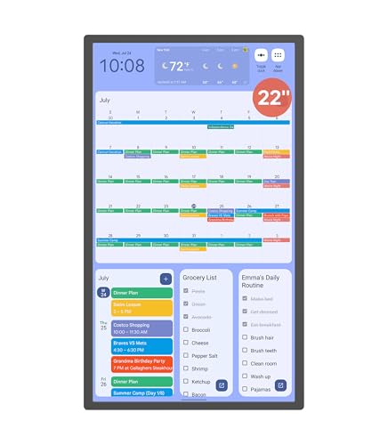 Cozyla Calendar+ 22 Inch Digital Calendar Wall Touch Screen Chore Chart To Do List Notepad Digital Family Calendar Electronic Meal Planner Support All App Via App Store Smart Calendar Wall Mount Black