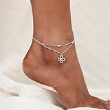 Four-Leaf Clover Ankle 925 Sterling Silver Ankle Bracelet for Women Celtic Knot Ankle Dainty Layered Anklet Bracelet Boho Anklets Bracelet Beach Adjustable Anklets