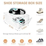 INSTY 12 Pack Shoe Storage Boxes, Stackable Clear Boxes With Doors, Organizer Containers For Sneakers - Fit US Men's/Women's Size 12 (13.4"x 9.8"x 7.1")