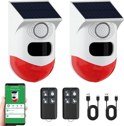 ChunHee WiFi Solar Outdoor Motion Sensor Alarm,Tuya APP Operation,130db Sound Security Siren Light with Remote,IP67 Waterproof Motion Detector for Home,Villa,Farm,Barn,Yard,Chicken coop 2 Pack