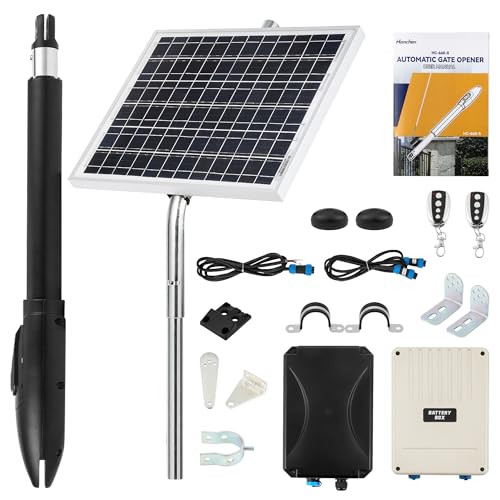 Hanchen Solar Automatic Gate Opener Complete Kit with 20W Solar Panel, Single Swing Gate Opening System with Remote Control, for Gate Up to 12ft, 660 Lbs, Compatible with Access Control