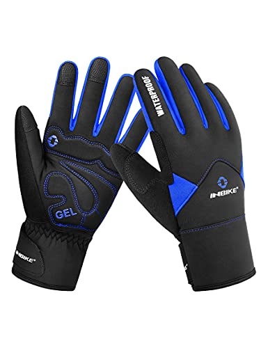 INBIKE Men's Winter Cold Weather Thermal Windproof Gel Bike Gloves Blue Large