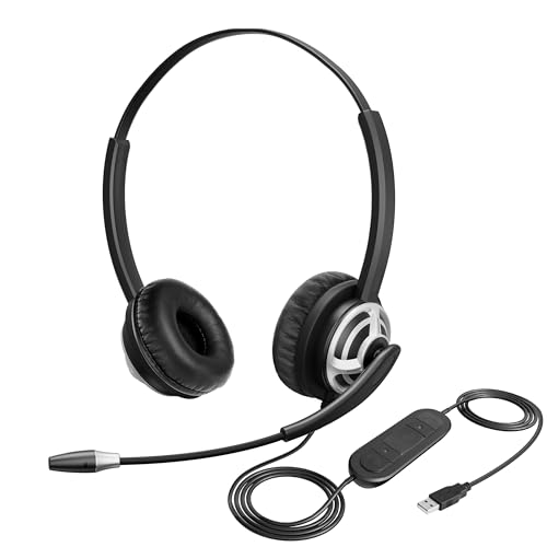 MKJ USB Headset for Call Centers & Office - Noise Canceling Microphone, Wired USB Headphone for Computer PC Laptop, Compatible with Zoom, Ms Teams, Webex, Google Meet, Ideal for Hybrid Workspaces