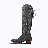 MissHeel Long Cowboy Boots for Women Black Knee High Cowgirl Boots Wide Calf Lace Up Cowboy Boots Thick Calf Western Boots Size 7