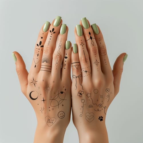 Everjoy Minimalist Temporary Tattoos for Women Small Finger Tattoos Fine Line Art Cute Flower Doodles Boho Style Decorations Tiny Fake Tattoos Kit with Tin Box for Kids and Women