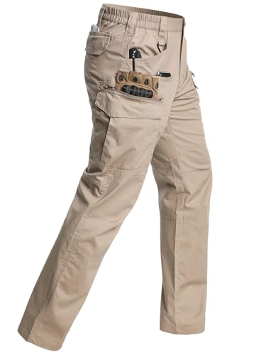 CARWORNIC Men's Stretch Tactical Pants Water-Resistant Ripstop Flex Cargo Work Pants Lightweight Carpenter Construction Utility Pants Waterproof EDC Outdoor Hunting Hiking Trousers with 11 Pockets