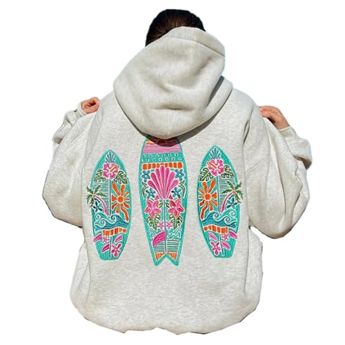 Cdbdttkl Women Embroidered Hoodies Y2K Long Sleeve Hooded Cute Preppy Fleece Pullover Sweatshirts with Pockets