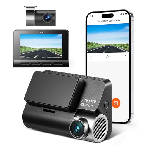 70mai 4K Dash Cam Front and Rear with STARVIS, Built in 5GHz WiFi & GPS Car Camera, Super Night Vision, ADAS, 3'' IPS Screen, 24H Parking Mode, Time-Lapse, Loop Recording, Support 256GB Max (A800S)