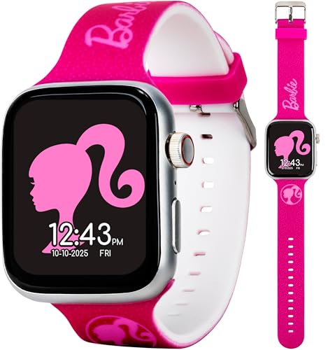 Barbie Kids Smart Watch – Touchscreen Smartwatch with Camera, Activity Trackers, Pedometer, Music, Stopwatch, and Glitter Silicone Strap – Fits Wrists from 5.5" to 8"