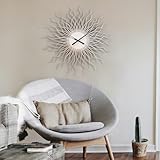 ardeola - Silver - 16 Inch Large Sunburst Wall Clock, Starburst Design - Modern Wall Decor, Contemporary Handmade Silver Clock, Large Decorative Clock