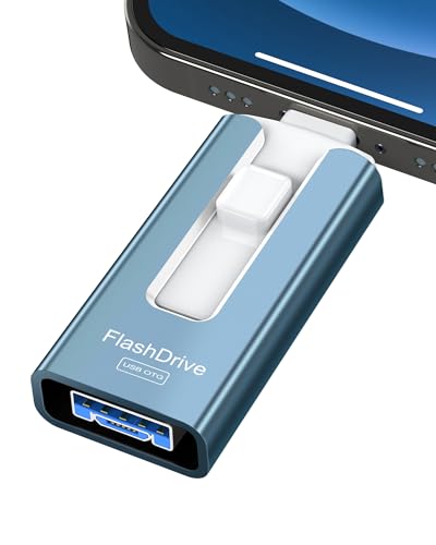 256GB USB Flash Drive for Phone and Pad, Photo Stick High Speed External USB Thumb Drives Photo Storage Memory Stick for Save More Photos and Videos (Blue, 256GB)