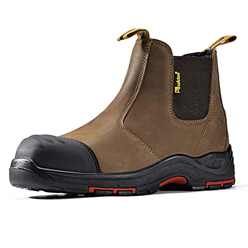 Mens Work Boots Steel Toe Chelsea Safety Boots Cow Leather Waterproof Lightweight Working Shoes 11 Wide