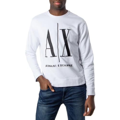 A｜X ARMANI EXCHANGE Men's Icon Project Embroidered Pullover Sweatshirt, White, S