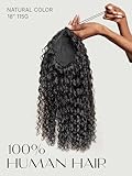 Frodio Clip in Ponytail Extension Human Hair for women 18 Inches Long Water Wave Curly Extension Ponytail Natural Color