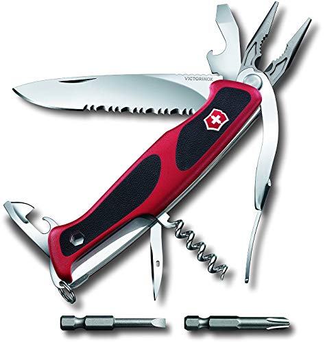 VICTORINOX 0.9728.WC Ranger Grip, 174 W, Red/Black, Swiss Army Knife, Multi-functional Knife, Outdoor DIY Bit, Wave Blades, Large Blade with Small Pliers, 17 Functions, Swiss Multi-Tool, Compact