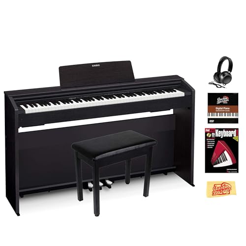 Casio PX-870 Privia Digital Piano - Black Bundle with Furniture Bench, Headphones, Instructional Book, Online Lessons, Instructional DVD, and Austin Bazaar Polishing Cloth