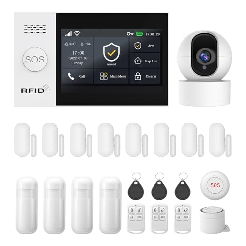 PGST Wireless Home Security System,DIY 4G/WiFi Alarm System with HD Security Camera,Door and Motion Sensor,App Control,Work with Alexa and Google Assistance,No Monthly Fee for Apartment,Office,Villa