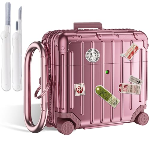 Filoto Compatible with Airpods 4 Case Cover 2024, Cute Fashion Suitcase Design for Airpods 4th Generation Case with Keychain/Cleaner Kit, Shockproof Protective Hard Case for Air pods 4 Gen(Rose Gold)