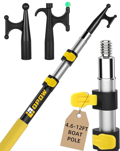 Opow Telescoping Boat Pole with 2 Pcs Replaceable Hooks, Telescopic Pole Rust-Resistant Floating Durable Luminous Bead Hook Threaded End for Push-Pull Docking Boating Cleaning Accessories