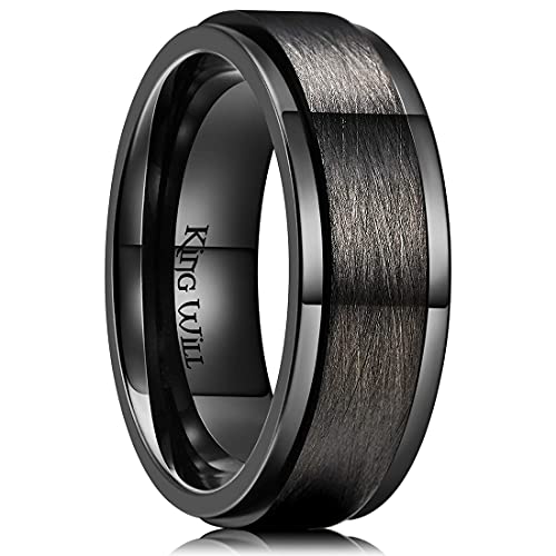 King Will 8mm Black Stainless Steel Spinner Ring Relieving Stress Ring For Men Women Stress Anxiety Relief Ring Fidget Ring For Unisex Adults Teens Cross sand Comfort Fit 10