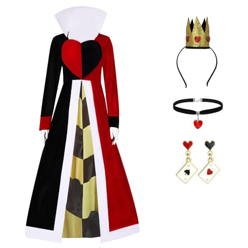 Yolata Adult Queen of Heart Costume Women Red Hearts Dress Red Queen Cosplay with Accessories (style 2, S)