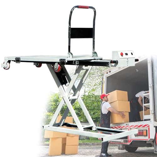 Hydraulic Lifting Platform, Electric Single Scissor Lift Table with 4 Wheels, On-Board Electric Hydraulic Lift Trolley, 270kg Capacity, 102cm Lifting Height