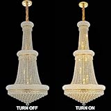 BEIRIO 18-Lights 3 Layers Large Golden Classic Empire Style K9 Crystal Ball Chandelier Decorative Light Fixture for High Ceiling Living Room Foyer Stair Entryway (D27.6 * H59 inches)