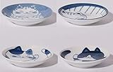 MINO WARE Japanese Small Plate Set Ceramic Cute Cats Design Appetizer Dessert Sushi Sauce Dishes, 3.94 x 0.8 Inches, Set of 4