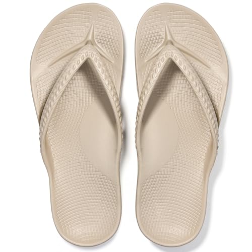 Litfun Women's Arch Support Flip Flops for Plantar Fasciitis Orthopedic Thong Sandals Comfortable Summer Beach Pool Slides, Khaki 42