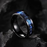 King Will Mens 8mm Black Tungsten Carbide Wedding Ring Blue Foils Inlay Tungsten Ring Beveled Edge Tungsten Ring 9