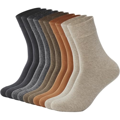 J-BOX Mens Cotton Crew Socks, Breathable Dress Socks, Casual Lightweight Comfortable (8/10 pairs)