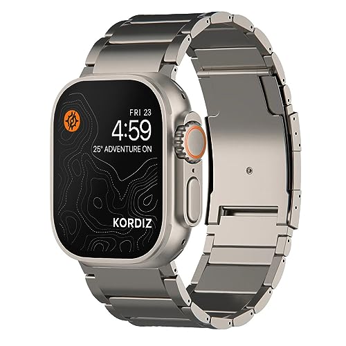 KORDIZ Titanium Watch Band T01 Max - Fits Apple Watch ULTRA 2 & ULTRA (49mm) - Adjustable Titanium Apple Watch Band with Secure Clasp - Premium Color Matching Band (T01 Max | ULTRA Silver)