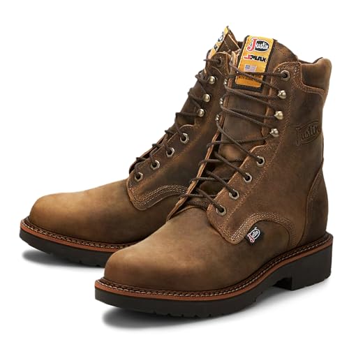 Justin Blueprint 8" Work Boots for Men - Round Toe Full-Grain Leather Lace-Up Upper with Oil- and Slip-Resistant Rubber Outsole, Tan Gaucho - 9.5 D