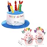 Okllen Birthday Hats Set of 2 for Adults, Plush Cake Hats with Sunglasses, Funny Party Novelty Hats for Birthday Party Favors, Blue & Pink