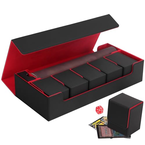 Scimi Premium Trading Card Storage Case TCG Deck Box Holds 2200+ Sleeved Cards for MTG, YuGiOh, Uno, Sport with Strong Magnet Closure (Black & Red)